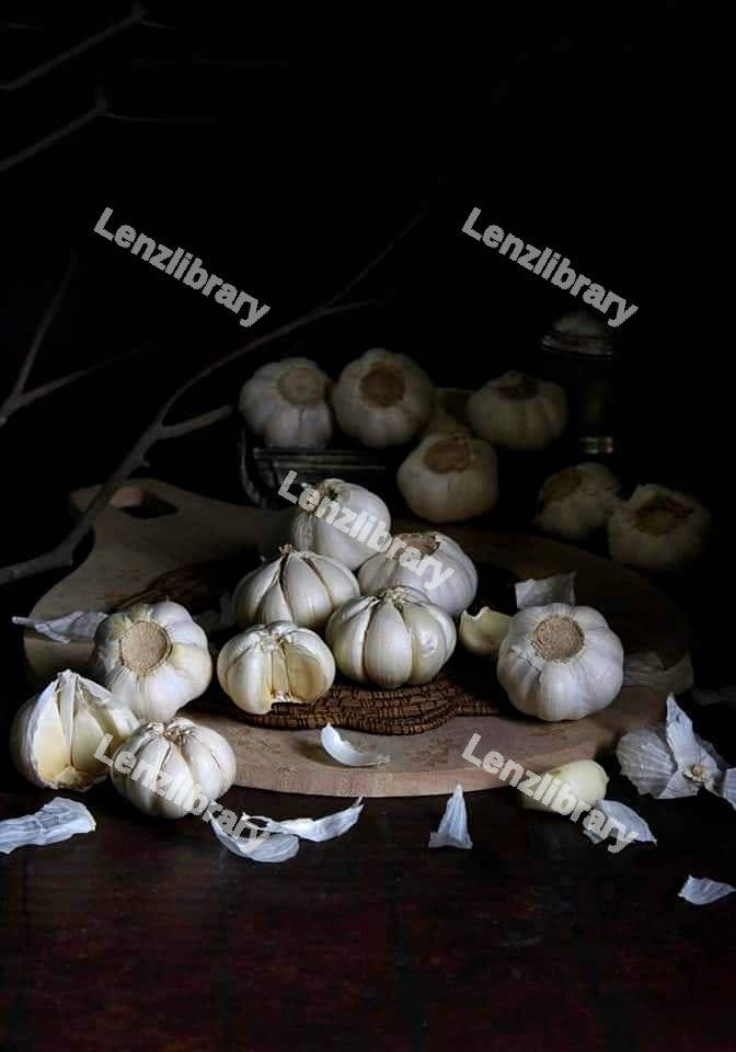 Garlic bulbs on a board